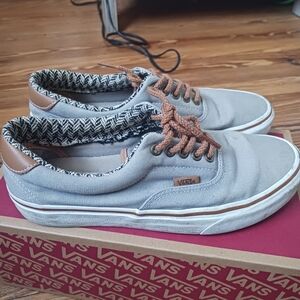 Vans Grey Low Top Sneakers Brown Laces Unisex Women 9 Men 7.5